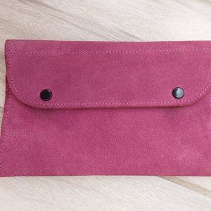 .Vintage Magenta Suede Bifold Envelope Wallet Pouch.   Size  6.5x4
